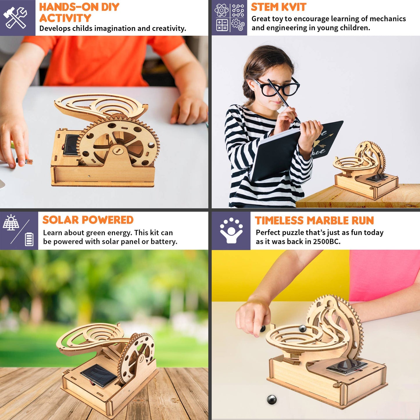Solar Wooden Marble Run - Battery and Solar Powered