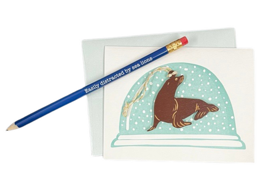 Sea Lion Ornament Snow Globe Card