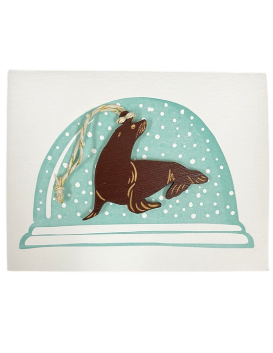 Sea Lion Ornament Snow Globe Card