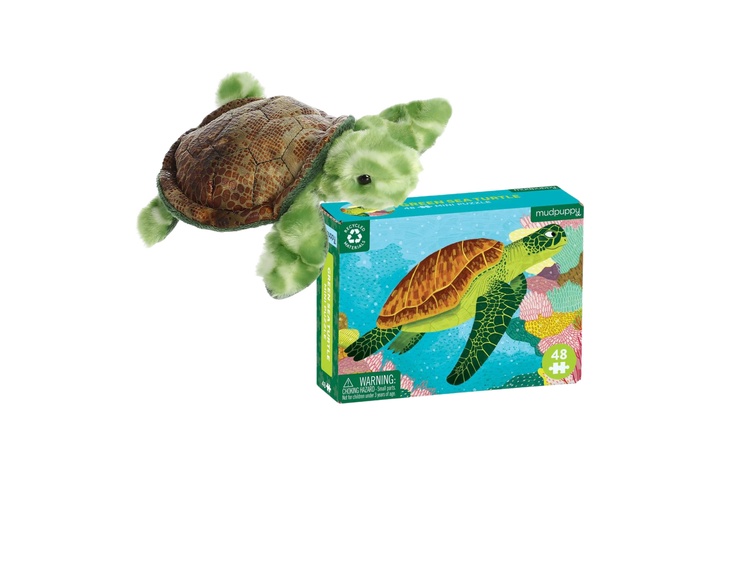 Green Sea Turtle Mini Puzzle + 8" Plush Turtle