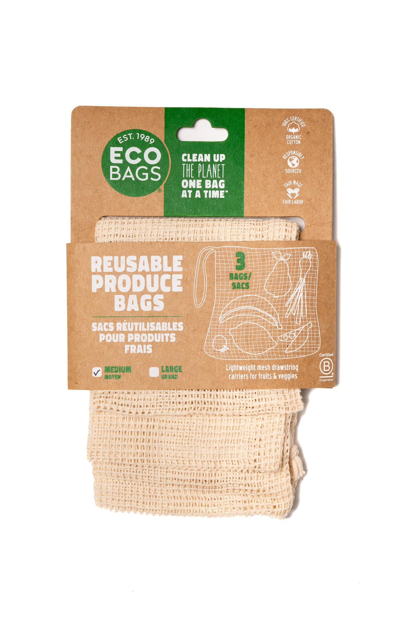 ECOBAGS Organic Mesh Drawstring Bag Set of 3 - Medium